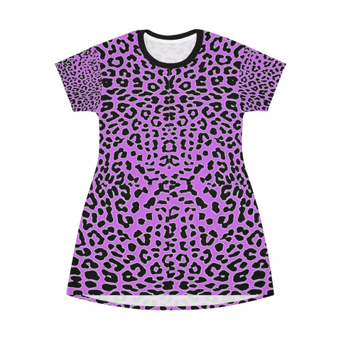 Violet Flame Leopard Print T-Shirt Dress