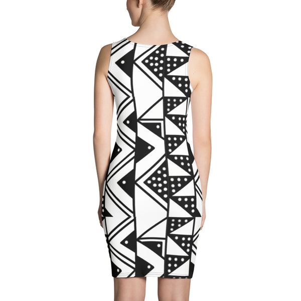 Black or White Mud Cloth Fitted Dress