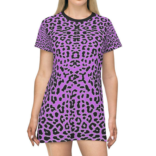 Violet Flame Leopard Print T-Shirt Dress