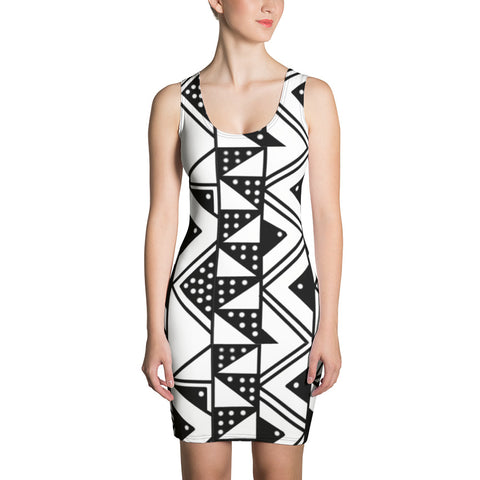 Black or White Mud Cloth Fitted Dress