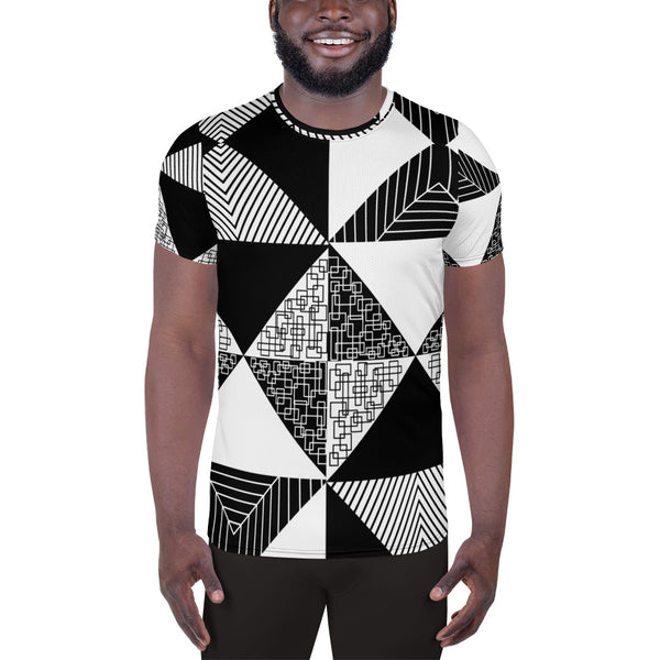 Noir & Blanc Psychedelic Men's Athletic T-shirt | Black or White